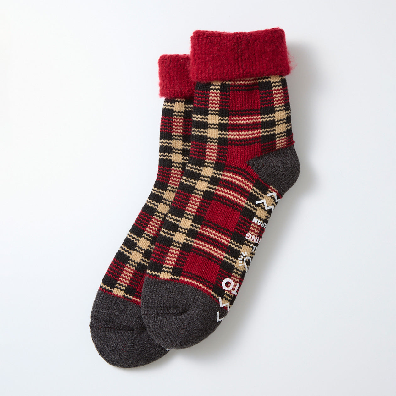 Comfy Room Socks, Check - Dark Red / Black
