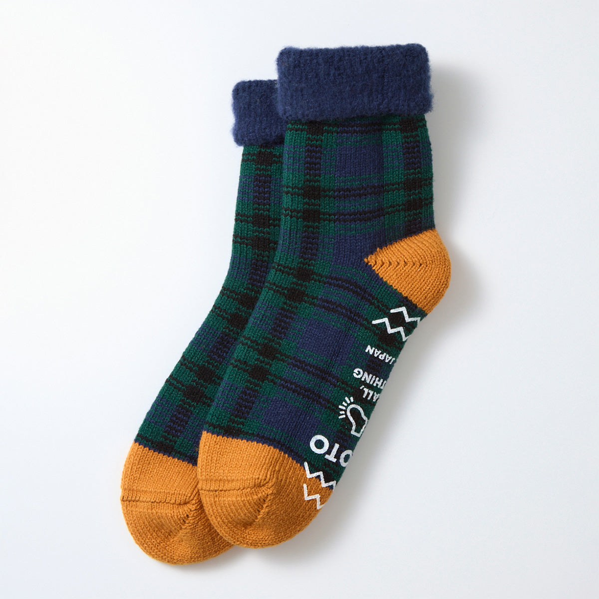 Comfy Room Socks, Check - Navy / Green