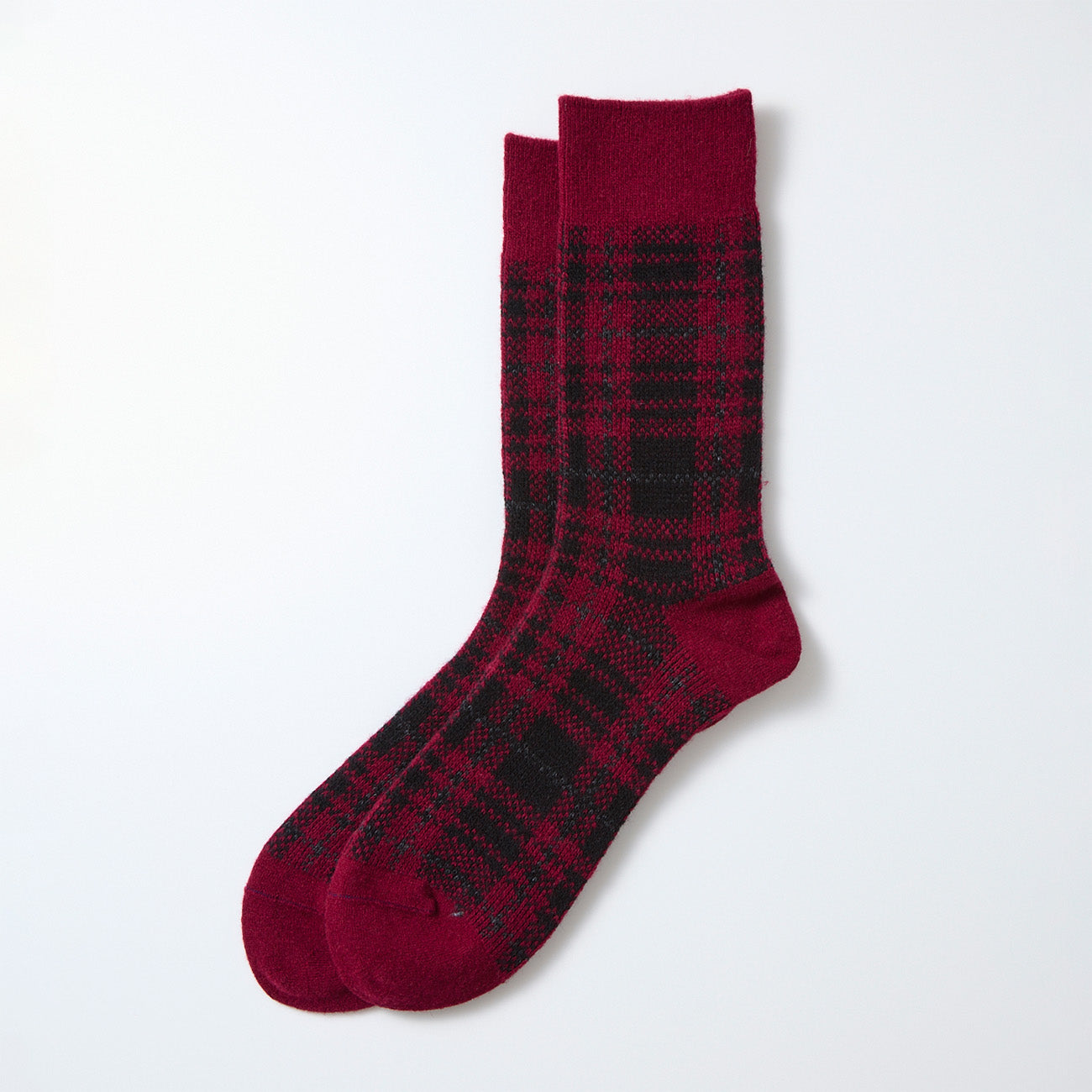 Check Pattern Merino Socks - Dark Red / Black