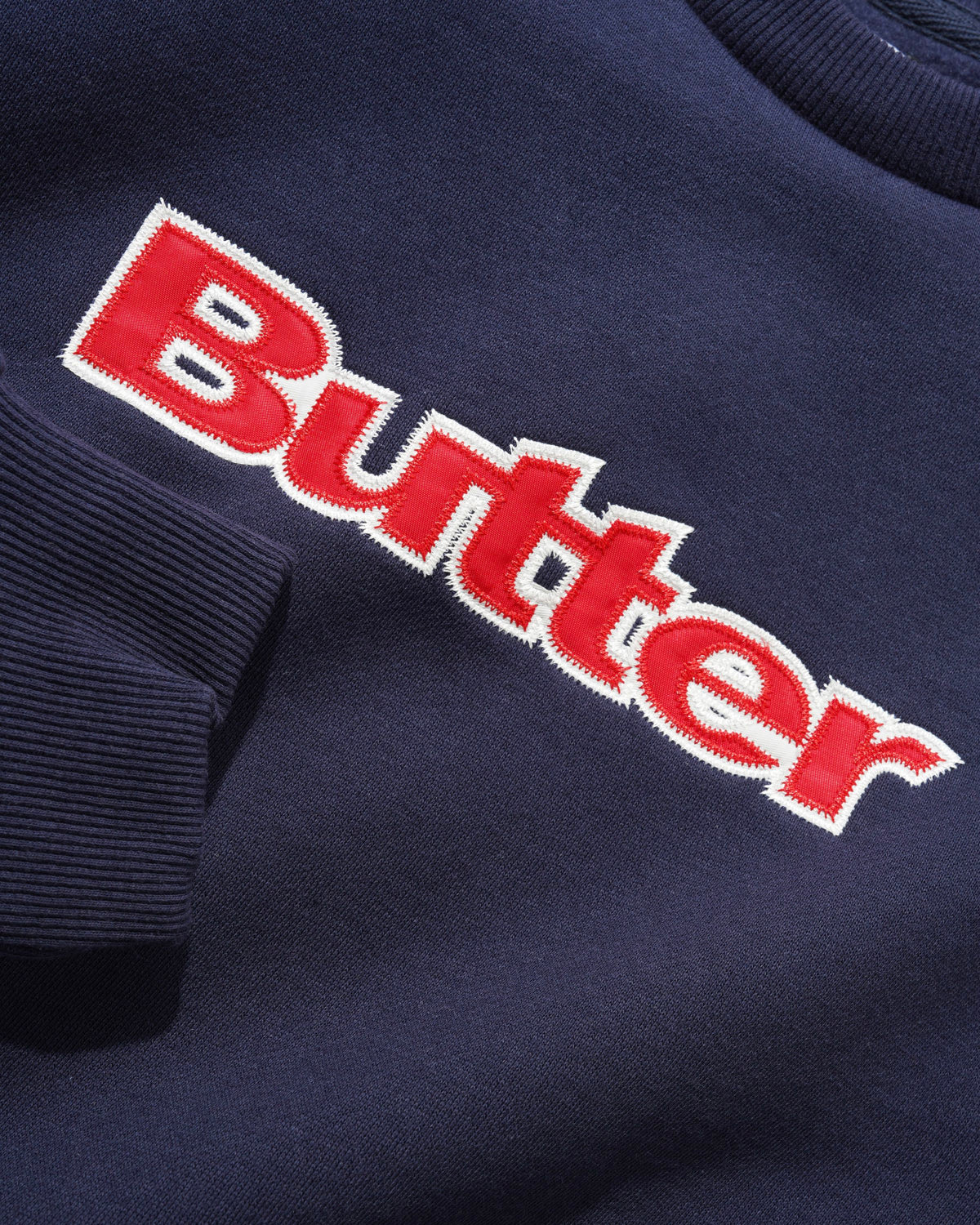 Satin Applique Logo Crewneck - Navy
