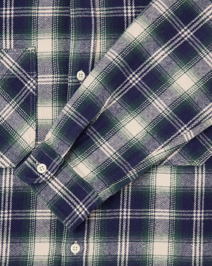 Work Shirt LS - Navy / Green (Garment Washed)