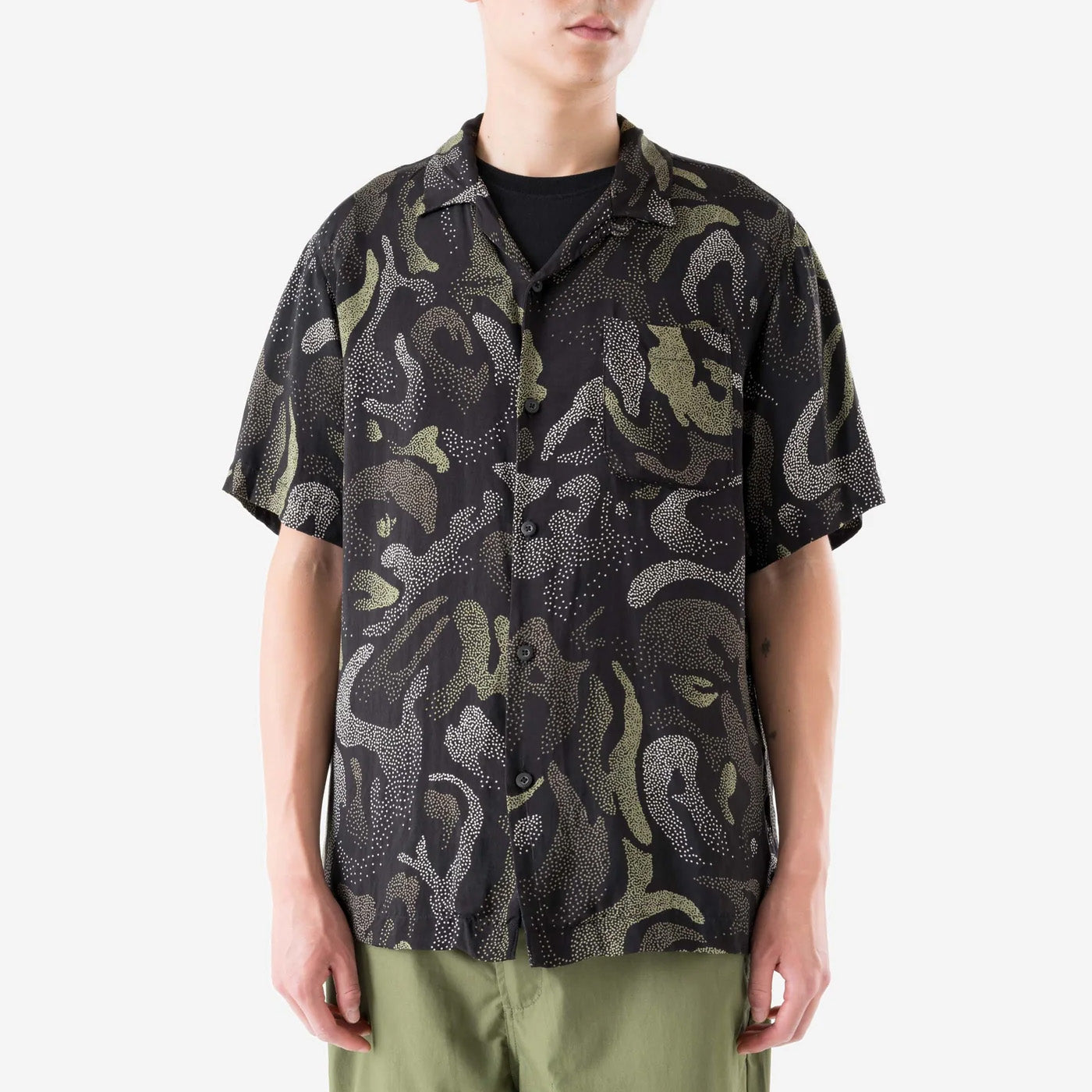 7084 DPM Koram Pointilist Camp Collar Shirt Black