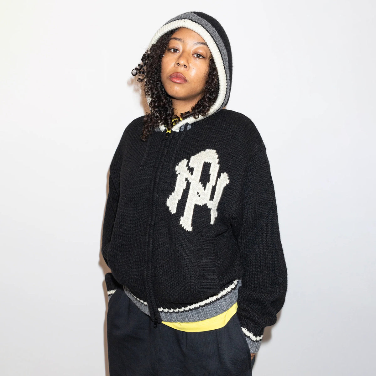 NYP Varsity Zip Through Knit - Black
