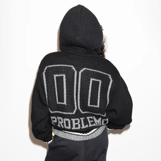 NYP Varsity Zip Through Knit - Black