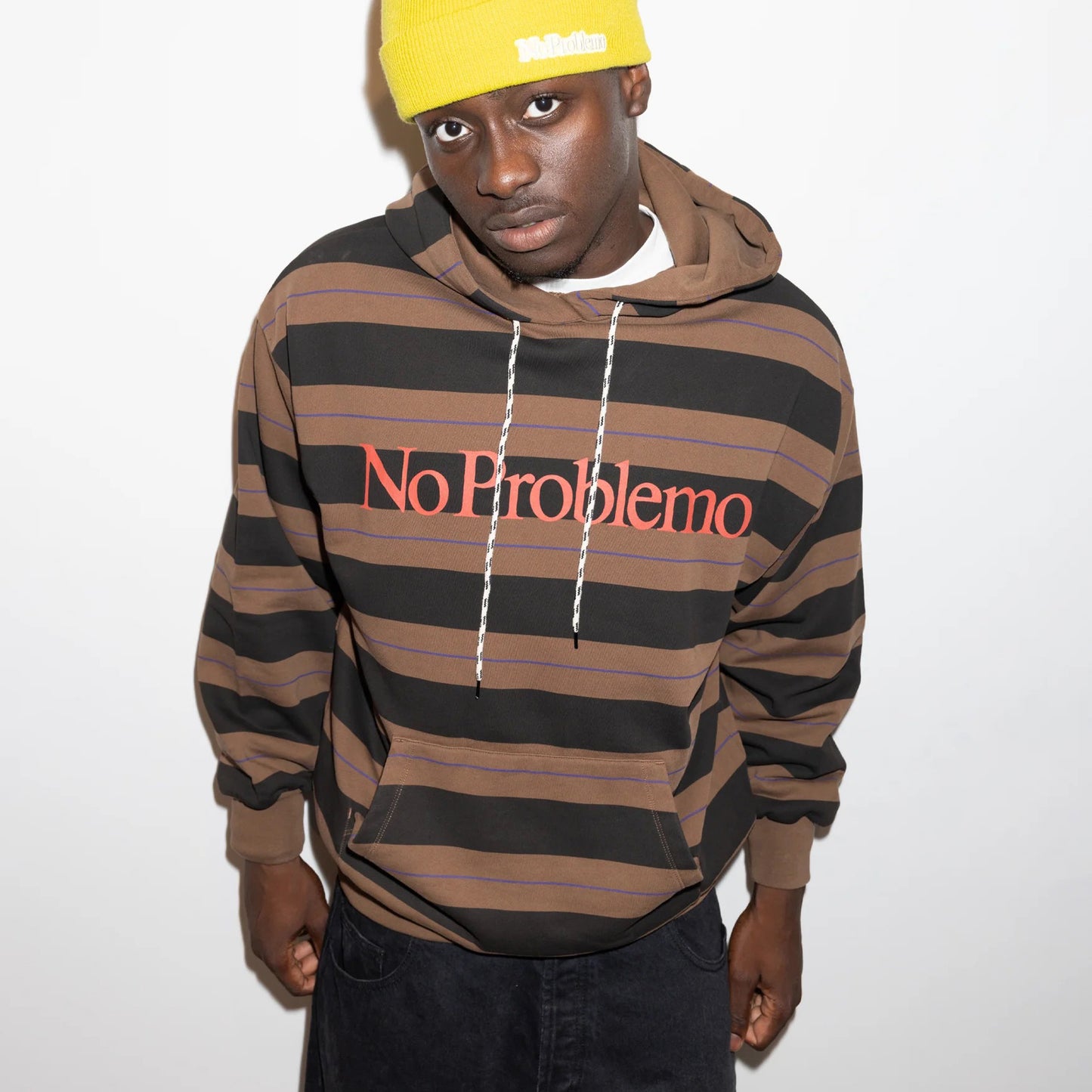 No Problemo Striped Hoodie - Brown