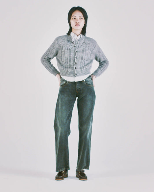 Pointelle Column Cardigan - Grey Marl