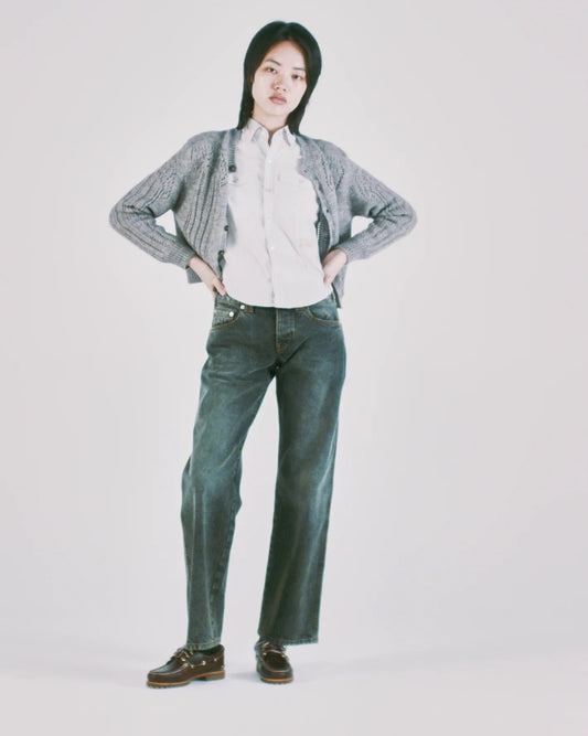 Pointelle Column Cardigan - Grey Marl