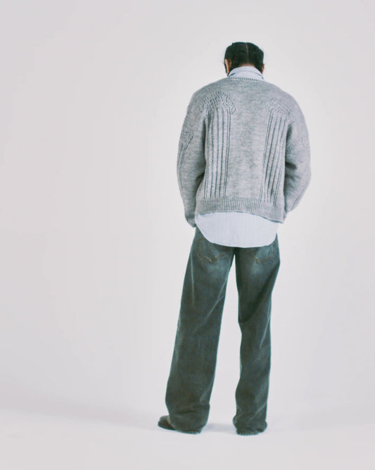 Pointelle Column Cardigan - Grey Marl