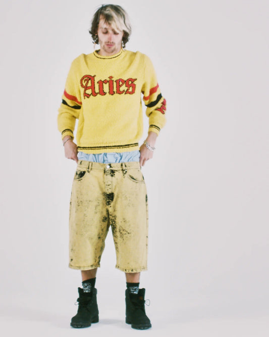 Heavy Acid Wash Wide Leg Short - Sulphur