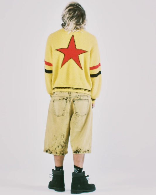 Heavy Acid Wash Wide Leg Short - Sulphur