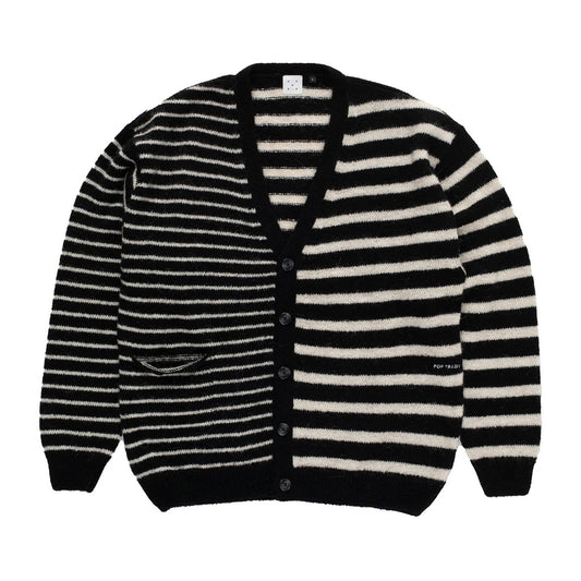 Mohair Striped Knitted Cardigan - Black/White