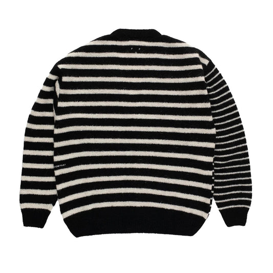 Mohair Striped Knitted Cardigan - Black/White