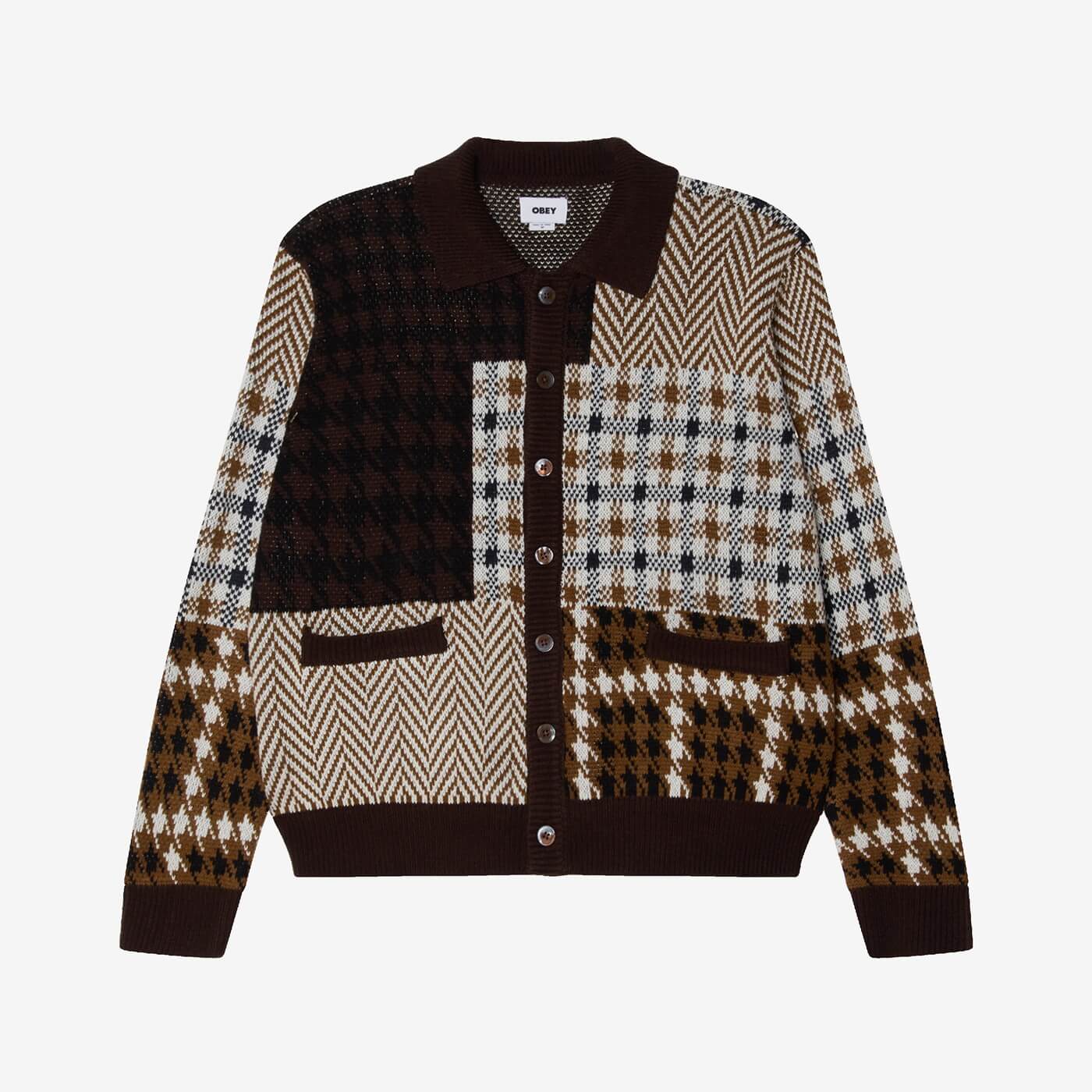 Obey Patchwork Cardigan - Brown Multi