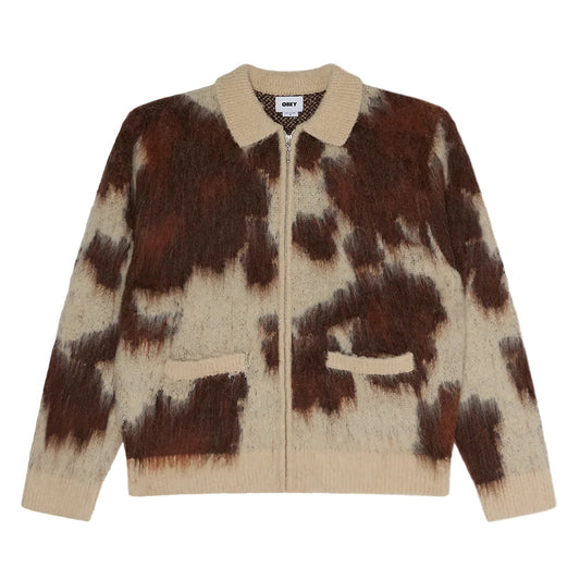 Cow Pattern Zip Sweater - Cow Multi
