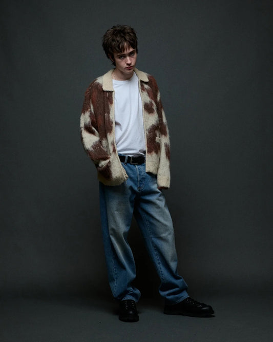 Cow Pattern Zip Sweater - Cow Multi