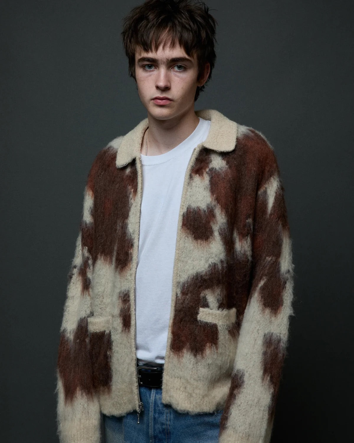 Cow Pattern Zip Sweater - Cow Multi
