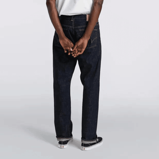 Loose Straight Jeans - Nihon Menpu Dark Pure Indigo Rainbow Selvage 13.5oz - Blue Rinsed