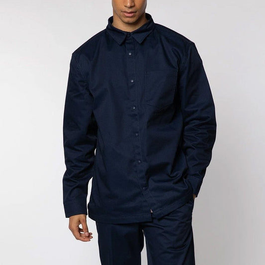 Polycotton Collared Snap Shirt - Navy