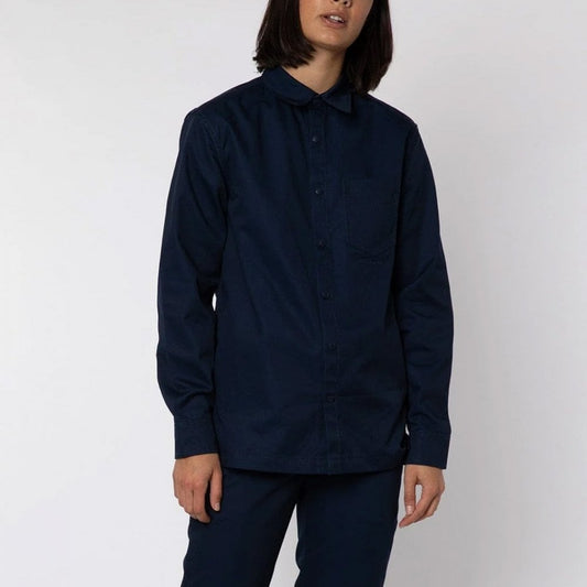 Polycotton Collared Snap Shirt - Navy