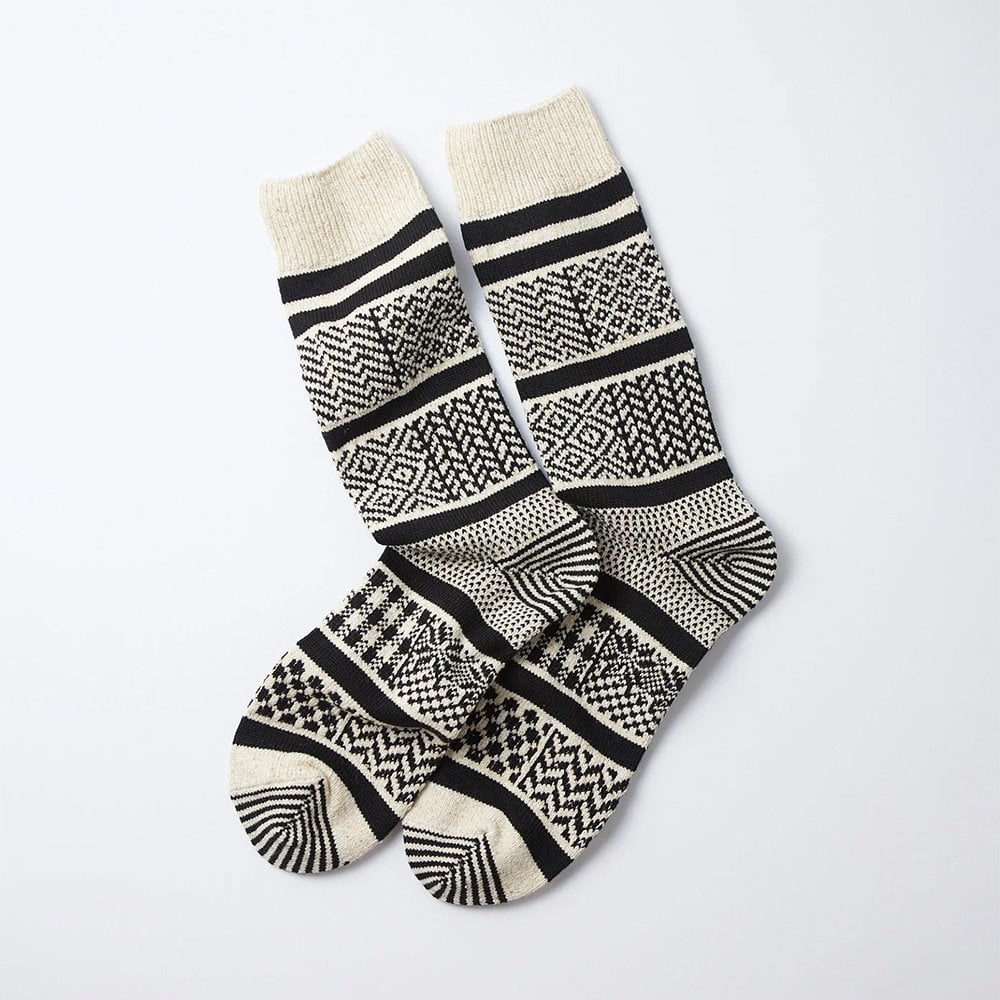 Multi Jacquard Crew Socks - Ivory/black