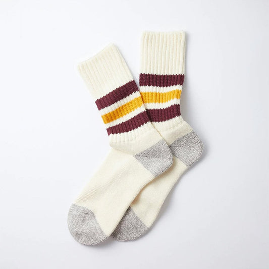 Coarse Ribbed Oldschool Socks - Bordeaux/yellow