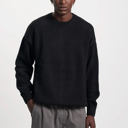 Oversized Merino Wool Crew - Deep Black