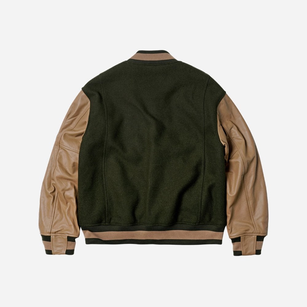 Cowhide Leather Varsity Jacket Olive