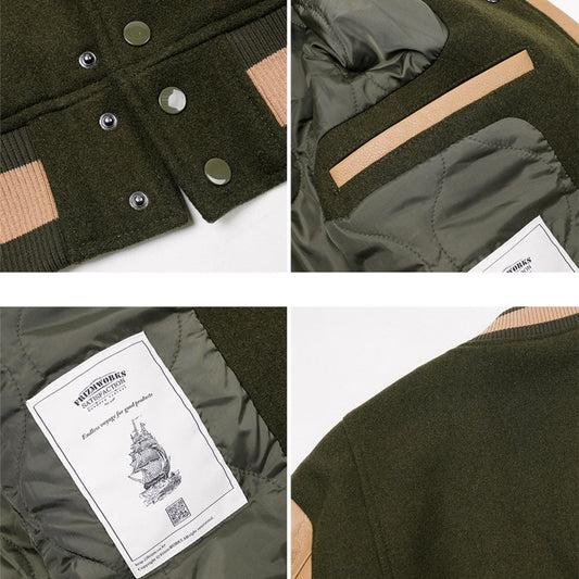 Cowhide Leather Varsity Jacket Olive