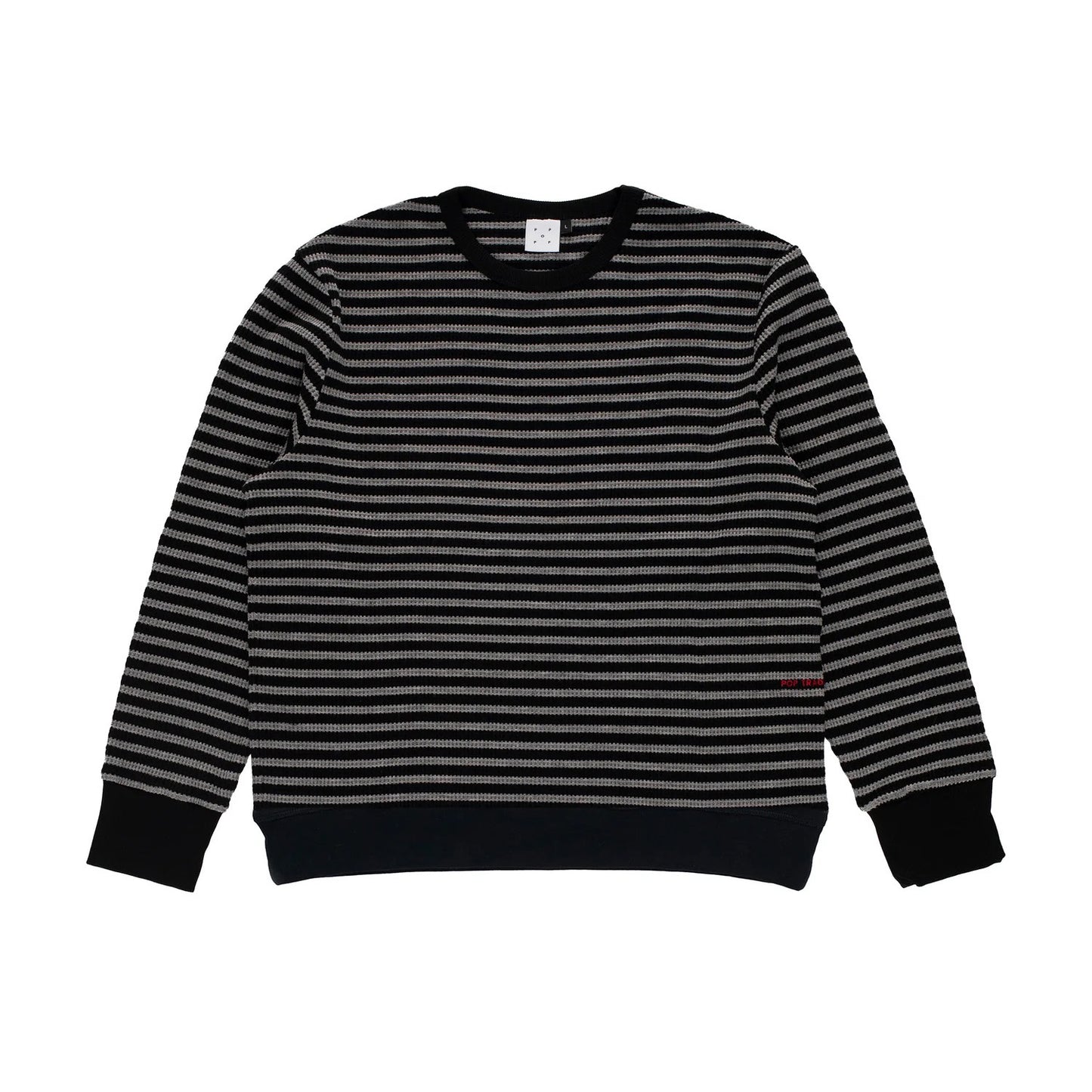 Striped Waffle Crewneck - Grey/Black