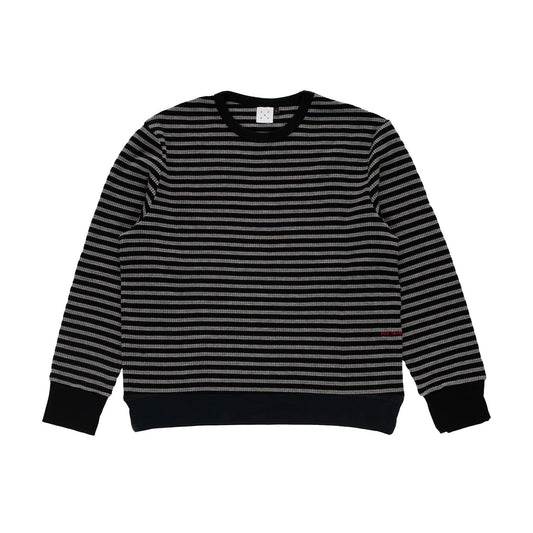 Striped Waffle Crewneck - Grey/Black