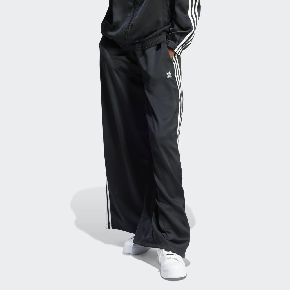 Women's Satin Wide Leg Joggers - Black