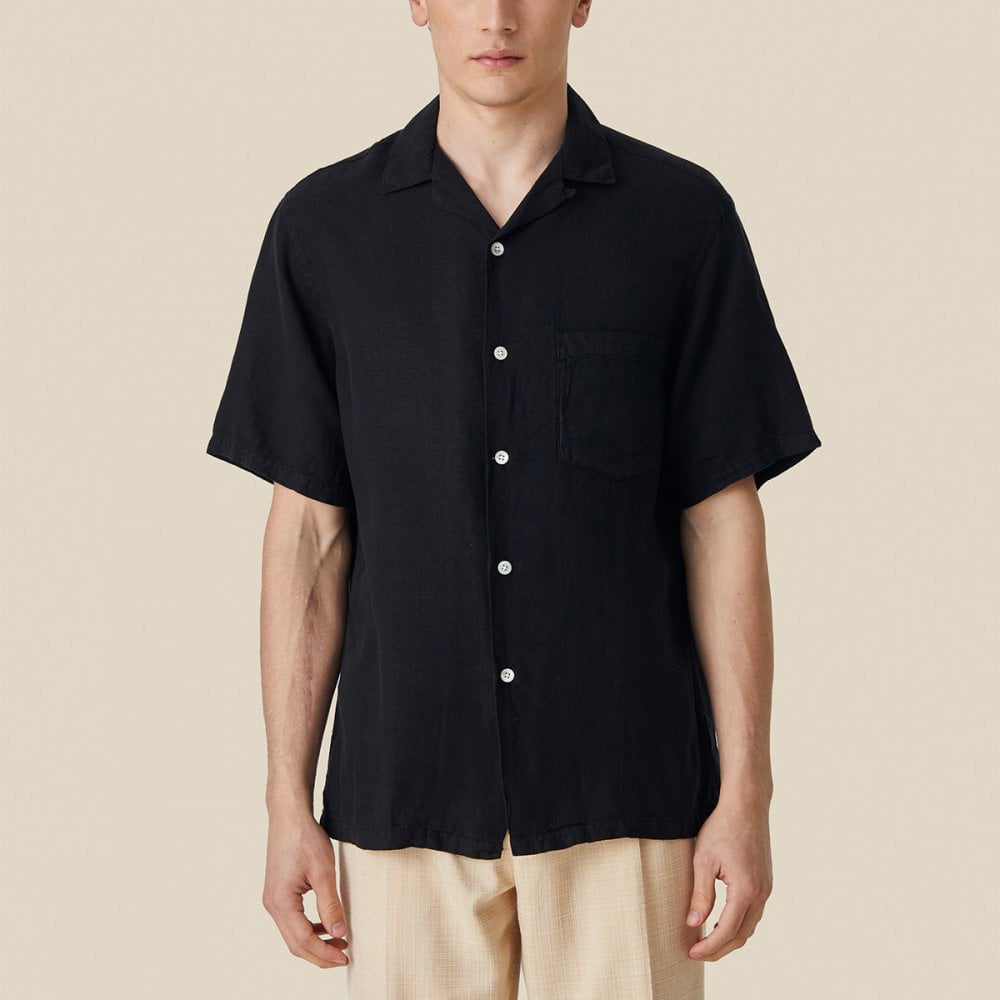 Linen Camp Collar Shirt - Black