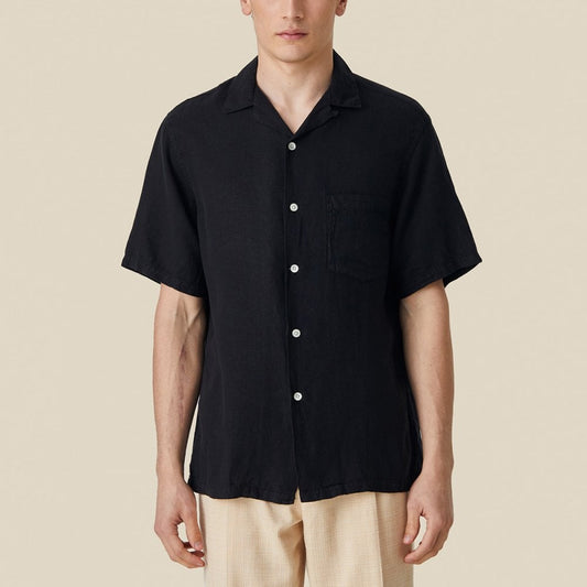 Linen Camp Collar Shirt - Black