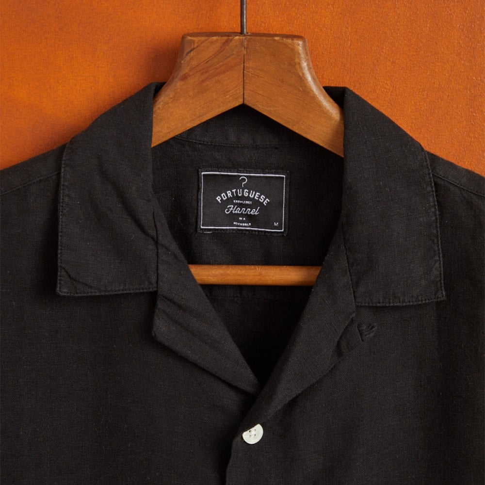 Linen Camp Collar Shirt - Black