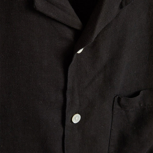 Linen Camp Collar Shirt - Black
