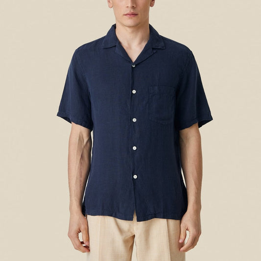 Linen Camp Collar Shirt - Navy