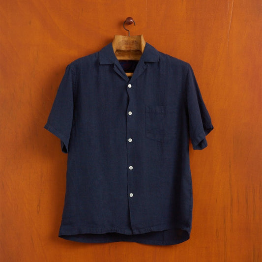 Linen Camp Collar Shirt - Navy