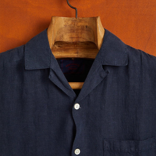 Linen Camp Collar Shirt - Navy