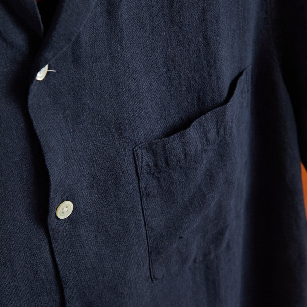 Linen Camp Collar Shirt - Navy