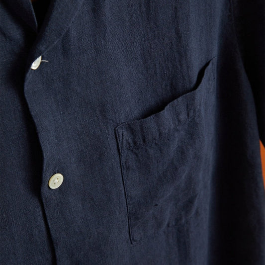 Linen Camp Collar Shirt - Navy