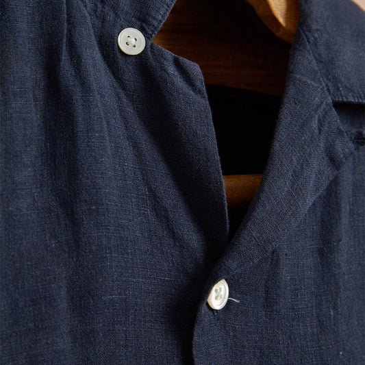 Linen Camp Collar Shirt - Navy