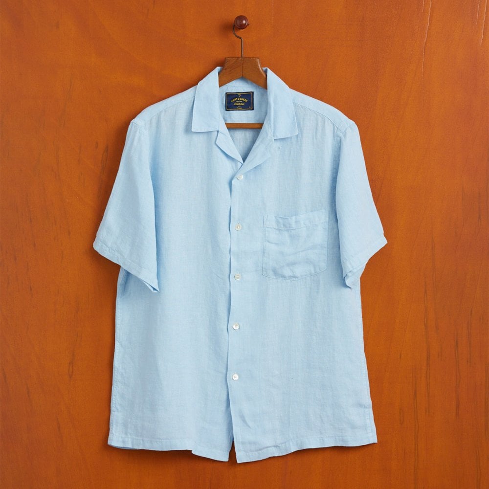 Linen Camp Collar Shirt - Sky