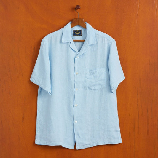 Linen Camp Collar Shirt - Sky