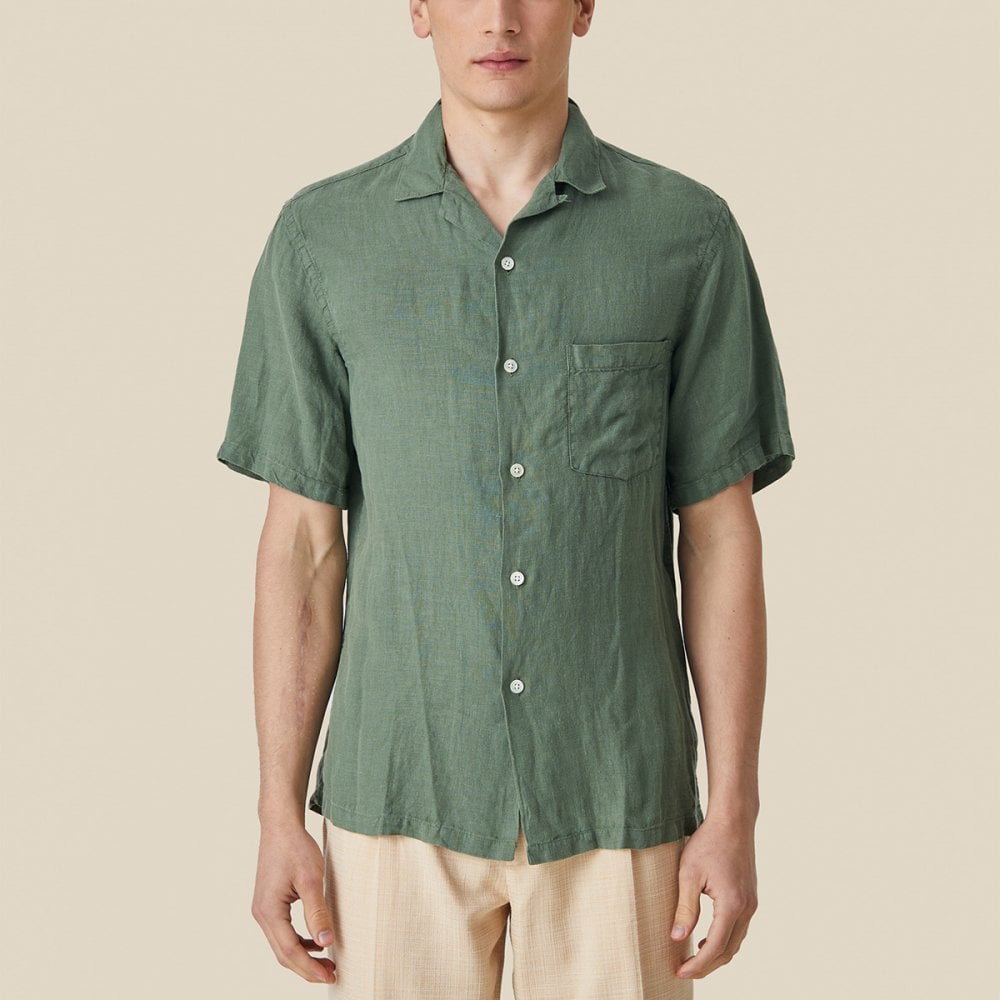 Linen Camp Collar Shirt - Dry Green