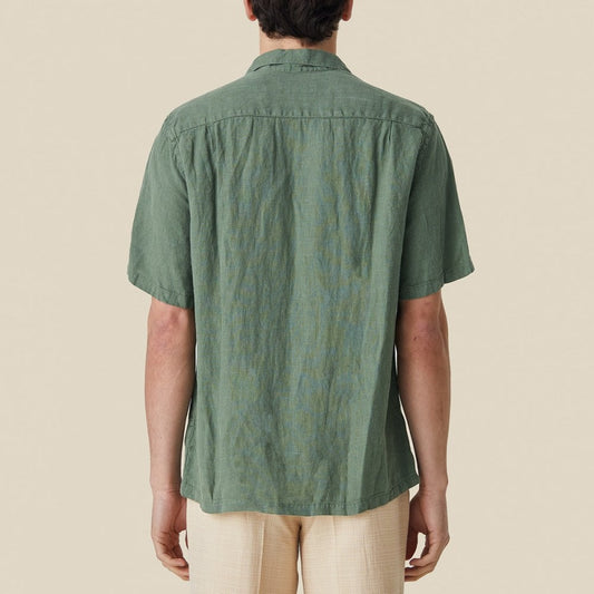 Linen Camp Collar Shirt - Dry Green