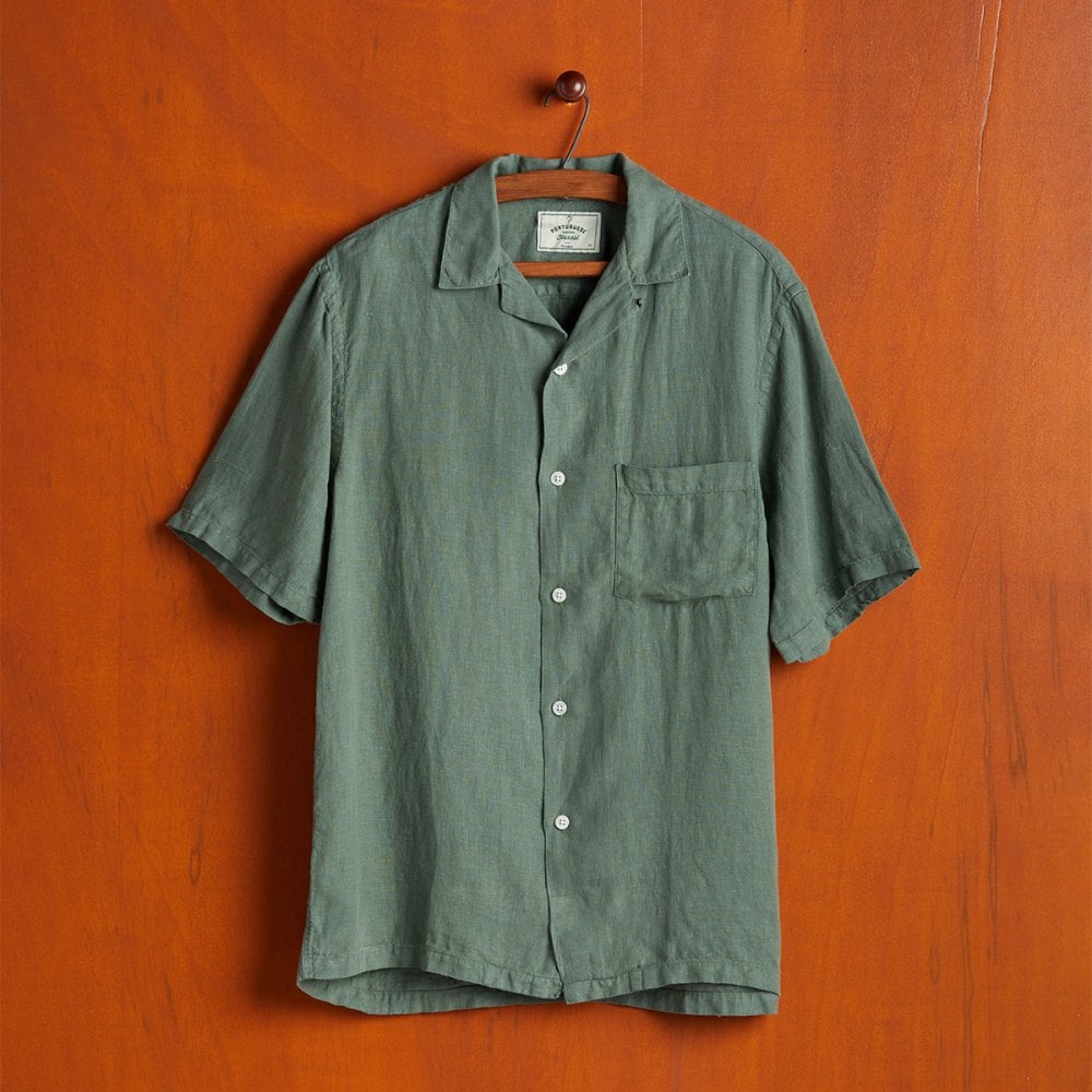 Linen Camp Collar Shirt - Dry Green