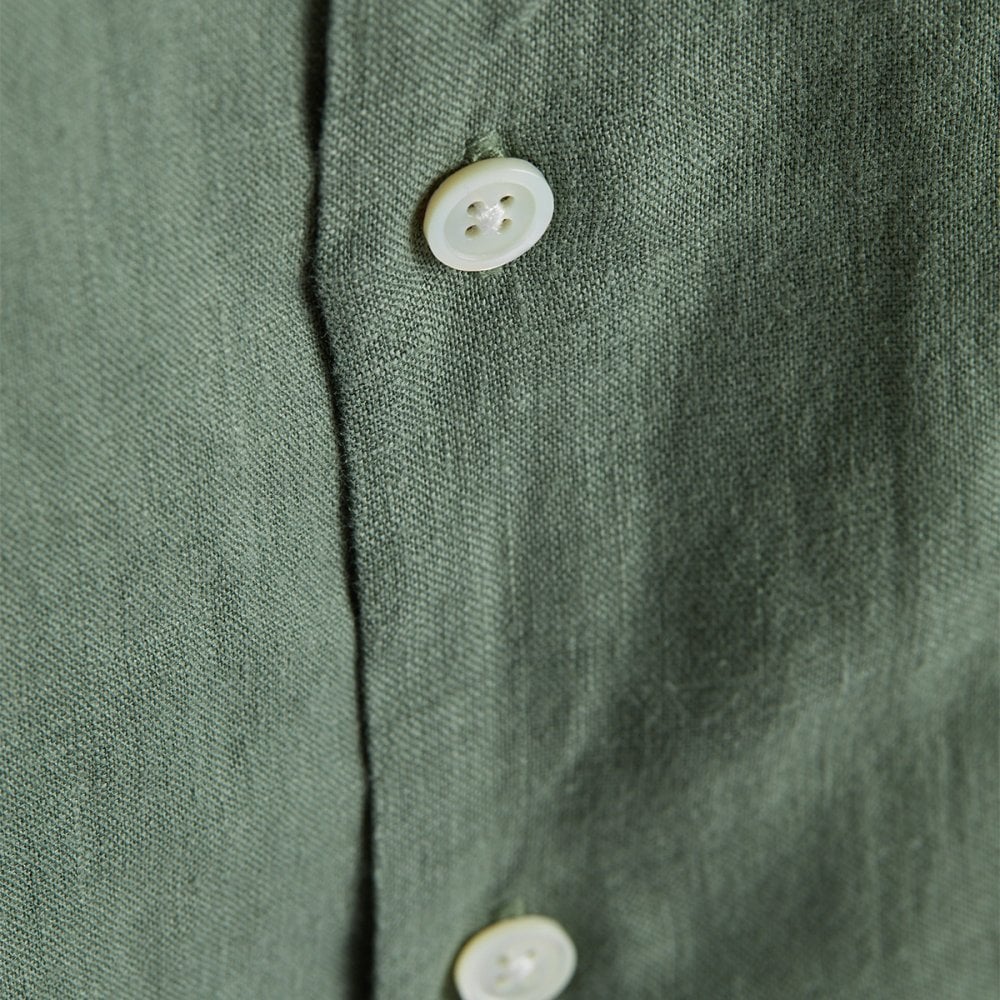 Linen Camp Collar Shirt - Dry Green