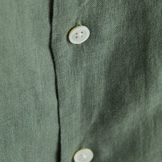 Linen Camp Collar Shirt - Dry Green