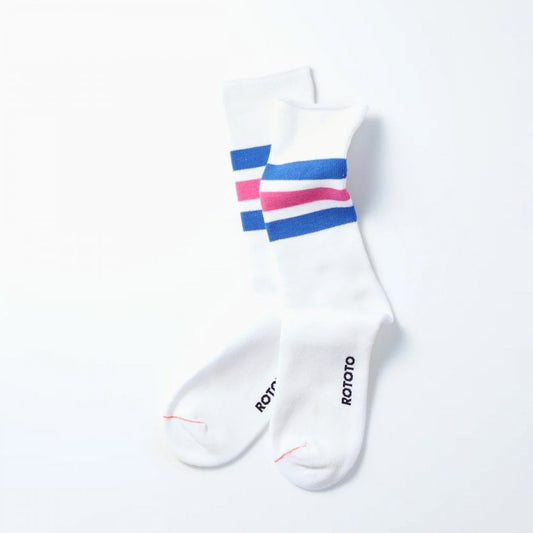 Fine Pile Striped Crew Socks - Wht/blu/pnk