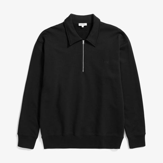 Ketel Relaxed Organic Norse Logo 1/2 Zip - Black